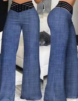 Hohe Taille Jeans Weite Beine Stretch Komfort