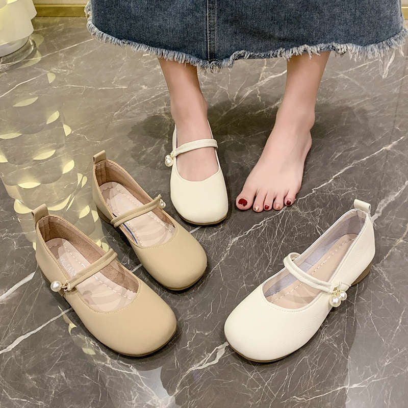 Damen Ballerina Schuhe Elegante Perlen Details