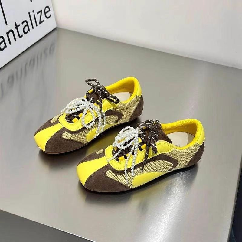 Damen Sneaker Elegant Perlen Akzente atmungsaktiv