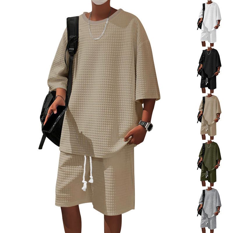 Herren Zweiteiler Set Lässig mit Struktur Oberteil Shorts