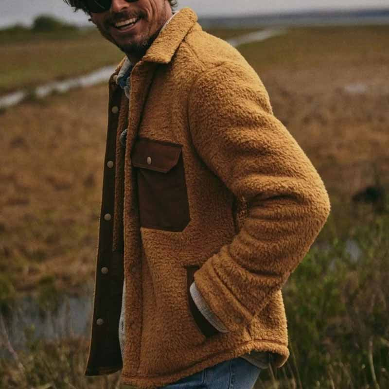 Herren Fleecejacke Warm Doppellagig mit Taschen