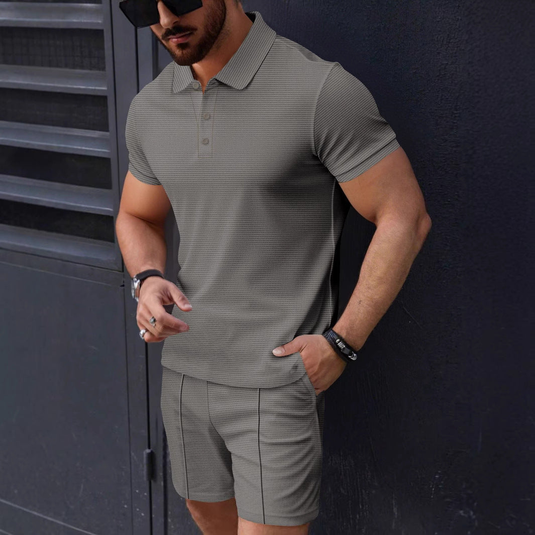 Herren Polohemd Kurzarm mit Shorts Set Sportlich Strukturiert