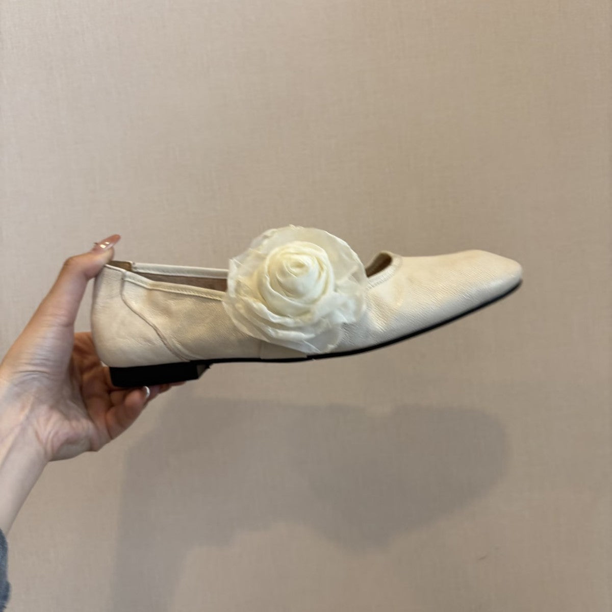 Ballerinas Damen Bequem Blumen Applikation