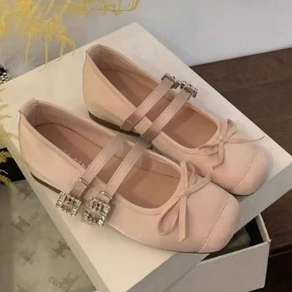 Damen Ballerinas Schleifen Riemchen Elegant