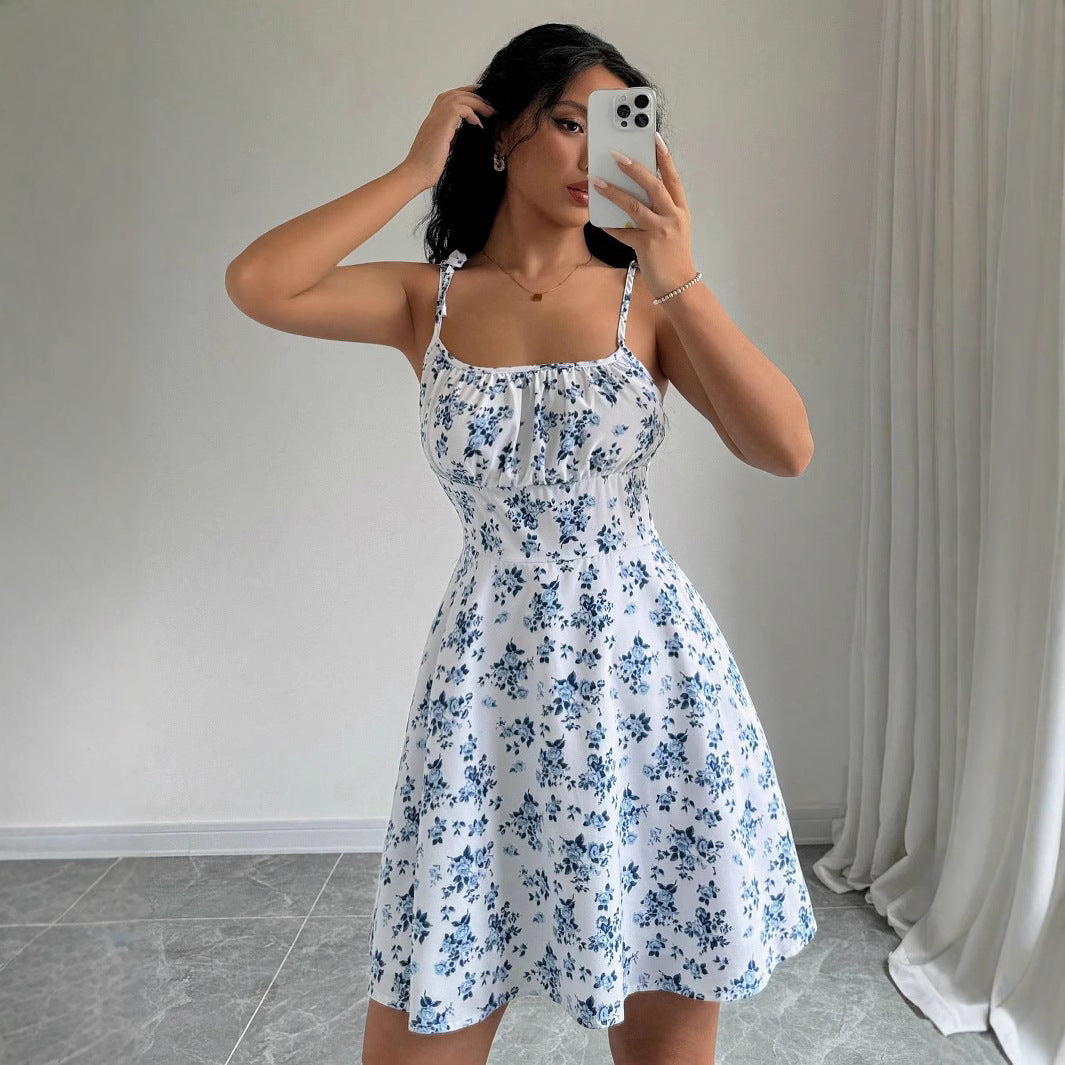 Sommerkleid Damen Leicht Verstellbare Träger Floral Modern