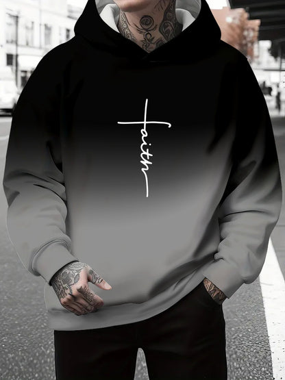 Herren Kapuzenpullover Grau Meliert mit Schriftzug