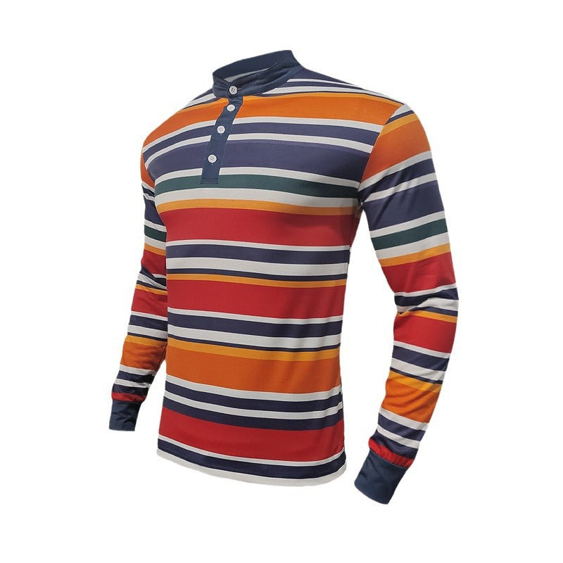 Herren Langarmshirt Gestreift Knopfleiste Modern