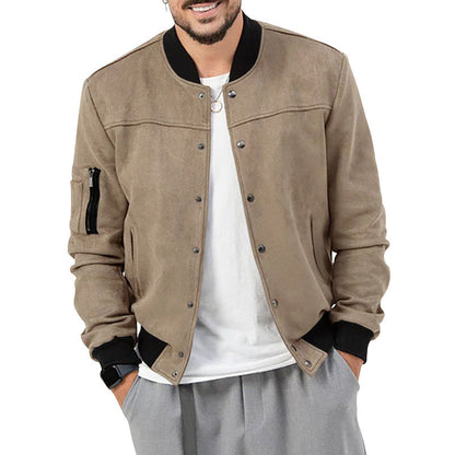 Herren Lederjacke Wildleder Reißverschluss Taschen Modern
