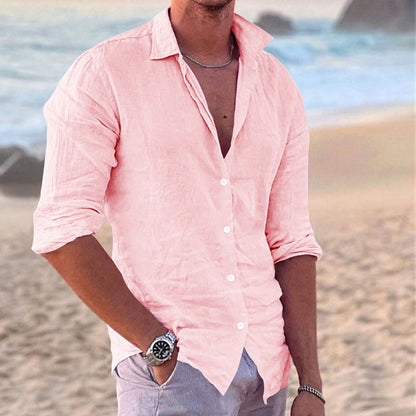 Leinen Hemd Herren Leicht Sommer Oben Knopf Modern