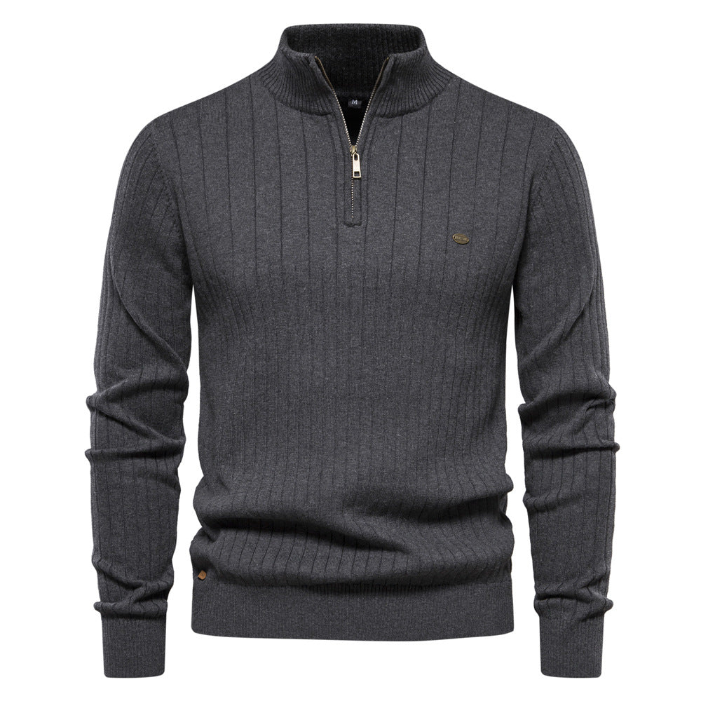 Herren Pullover Halbzipper Rippmuster Elegent Modern