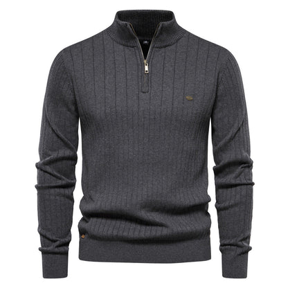 Herren Pullover Halbzipper Rippmuster Elegent Modern