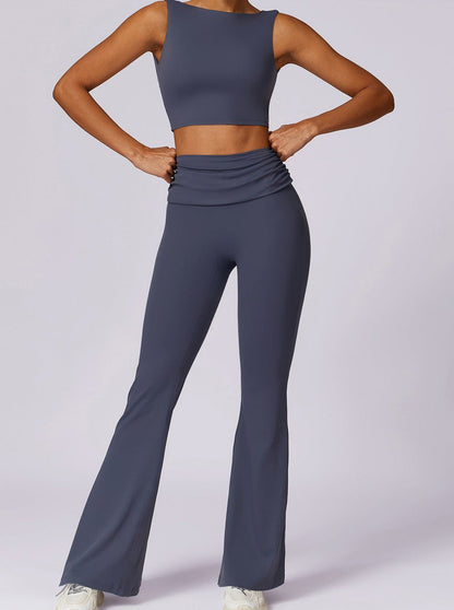 Dunkelblaue Hoch-Taillieng Leggings Mit Faltbund
