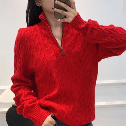 Herren Strickpullover Eleganter Zopfmuster Mit Reißverschluss