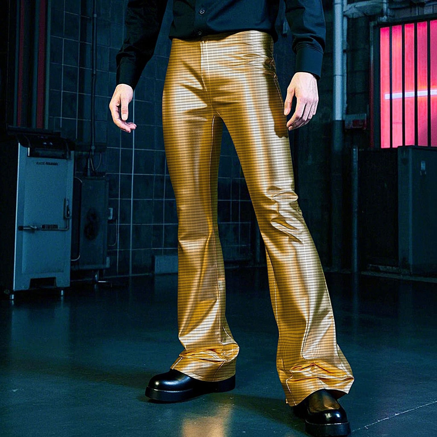 Herren Partyhose Glänzend Weites Bein Mesh Design - BerlinGlamour