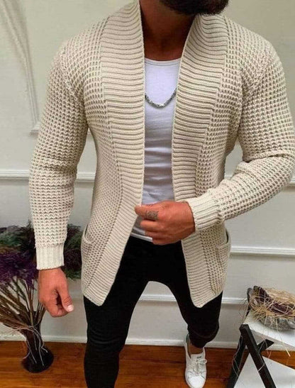 Herren Strickjacke Struktur Optik Tiefkragen Modern