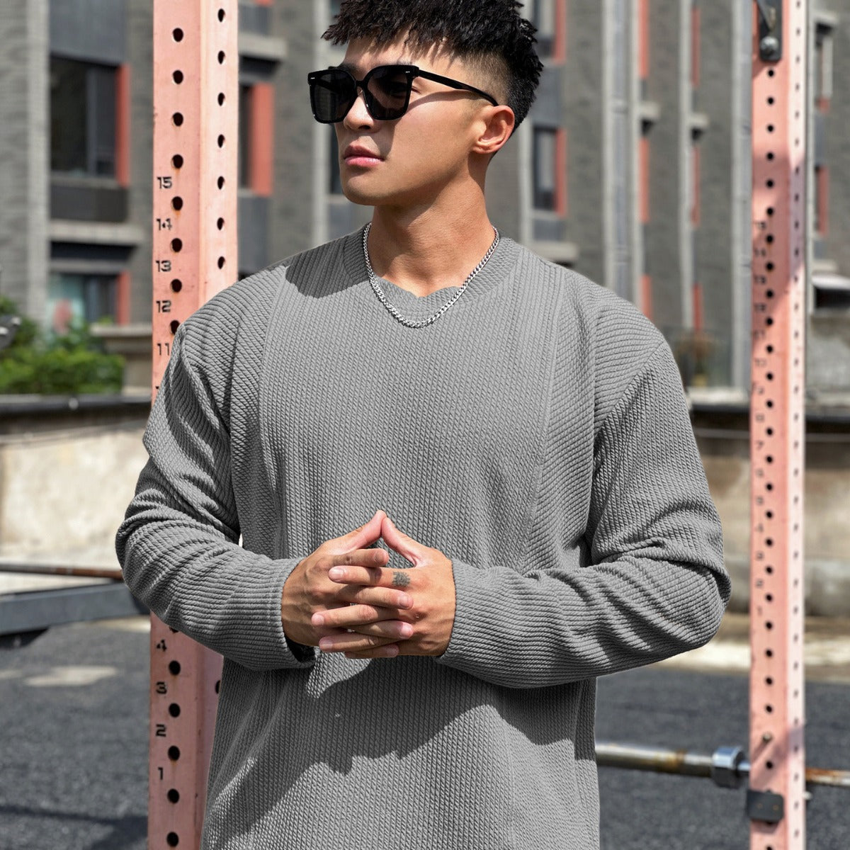 Herren Sweatshirt Lässig Strukturiert Mit Taschen