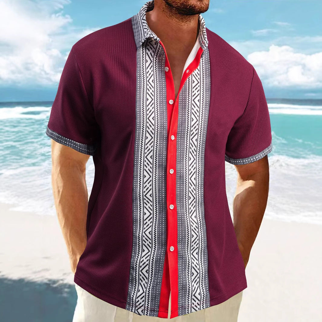 Männer Kurzarm Hemd Ethno Muster Trendy - BerlinGlamour