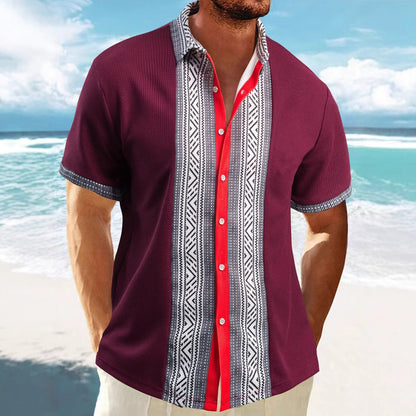 Männer Kurzarm Hemd Ethno Muster Trendy - BerlinGlamour