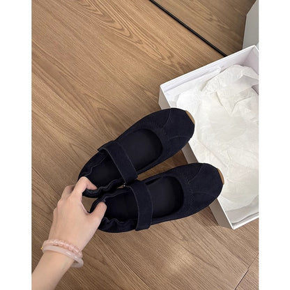 Damen Ballerinas Weich Wildleder Bequem Mit Riemen