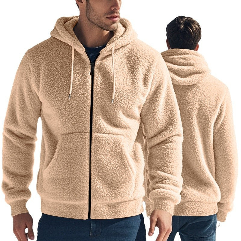 Herren Fleecejacke Kapuzenjacke Warm mit Teddyfutter und Taschen