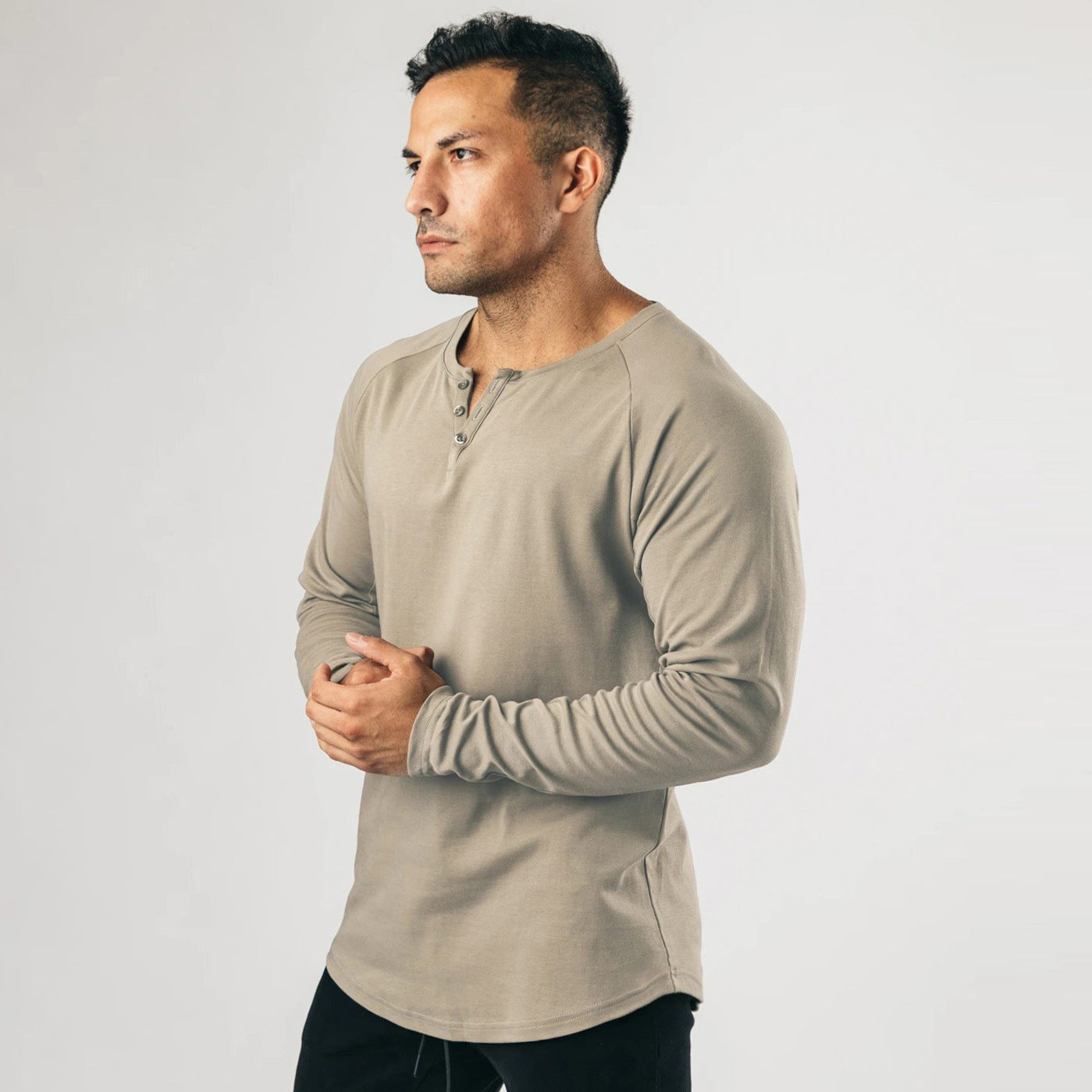 Herren Langarmshirt Baumwolle Hochwertig Knöpfbar Modern