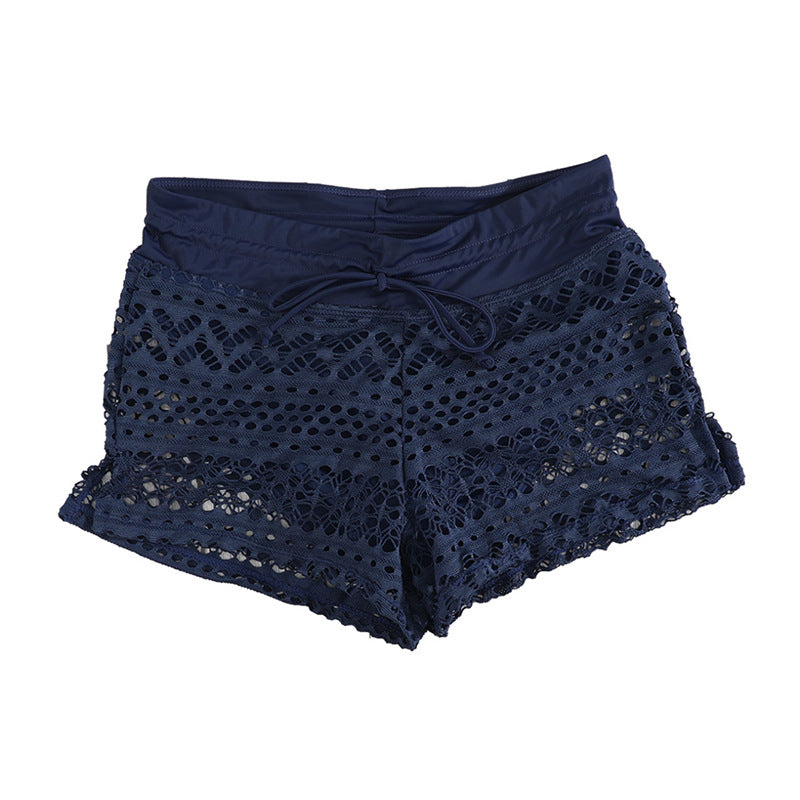 Damen Badeshorts Häkelmuster Verstellbarer Bund Bikini Shorts