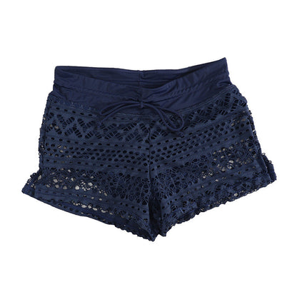 Damen Badeshorts Häkelmuster Verstellbarer Bund Bikini Shorts
