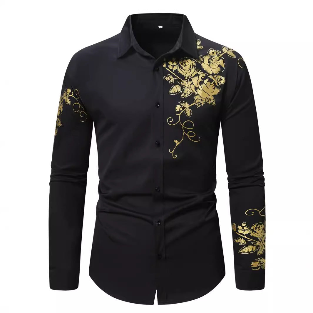 Herren Hemd Langarm Blumenmuster Elegant Modern