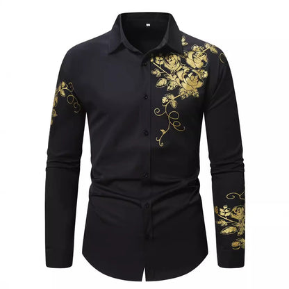 Herren Hemd Langarm Blumenmuster Elegant Modern