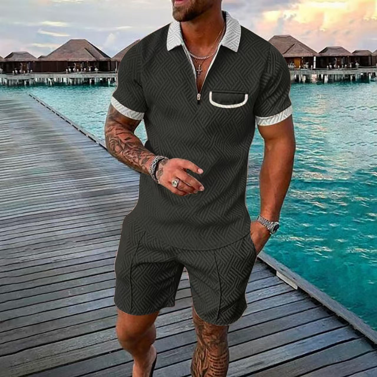 Herren Poloshirt und Shorts Set Sommer Casual