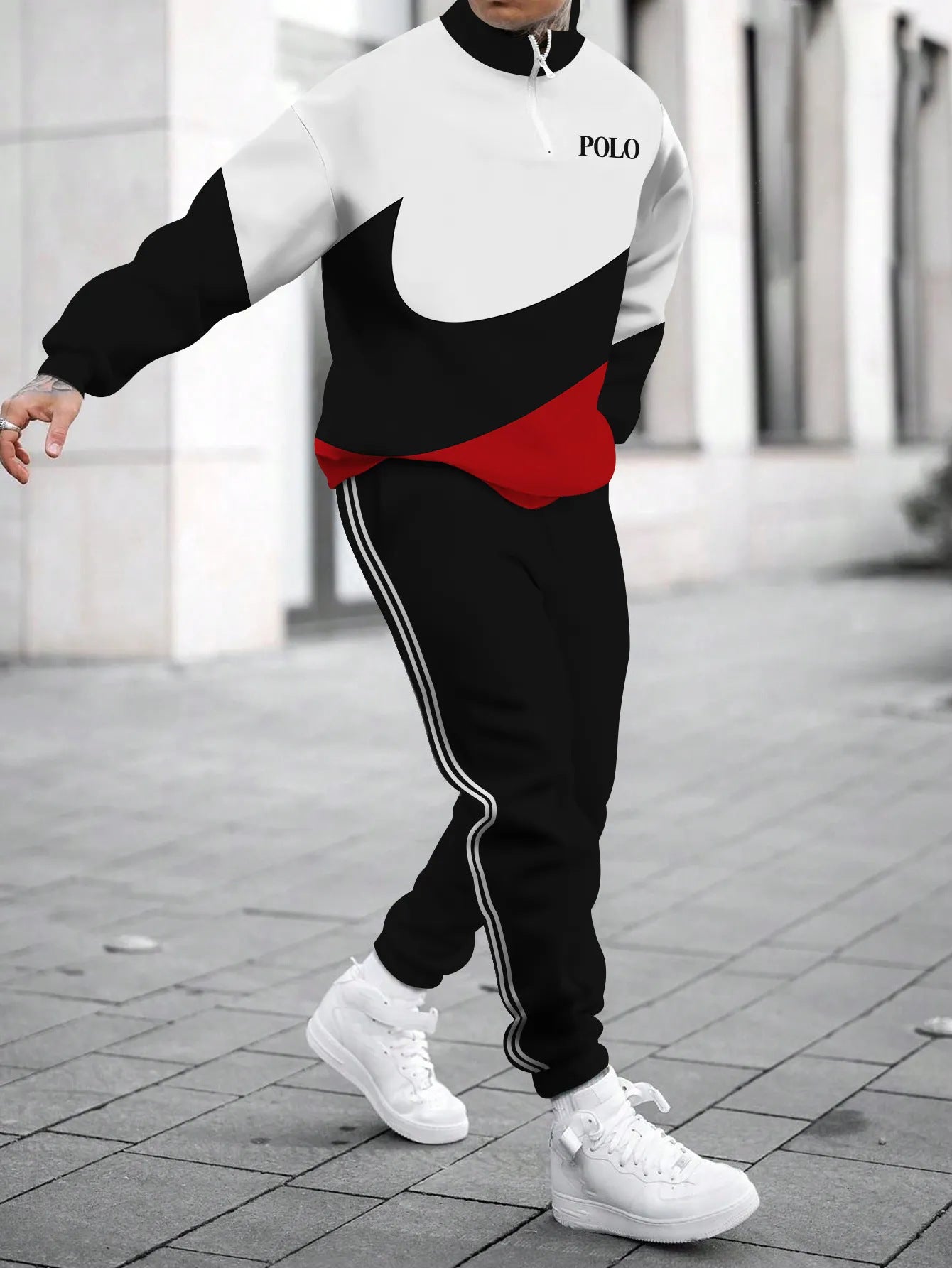 Herren Pullover Modern Hoher Kragen Grafik Design
