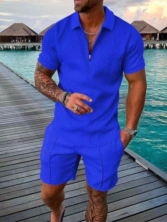 Herren Jumpsuit Kurzarm Modern Fein Strukturiert