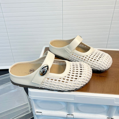 Damen Clogs bequem Flechtmuster verstellbar
