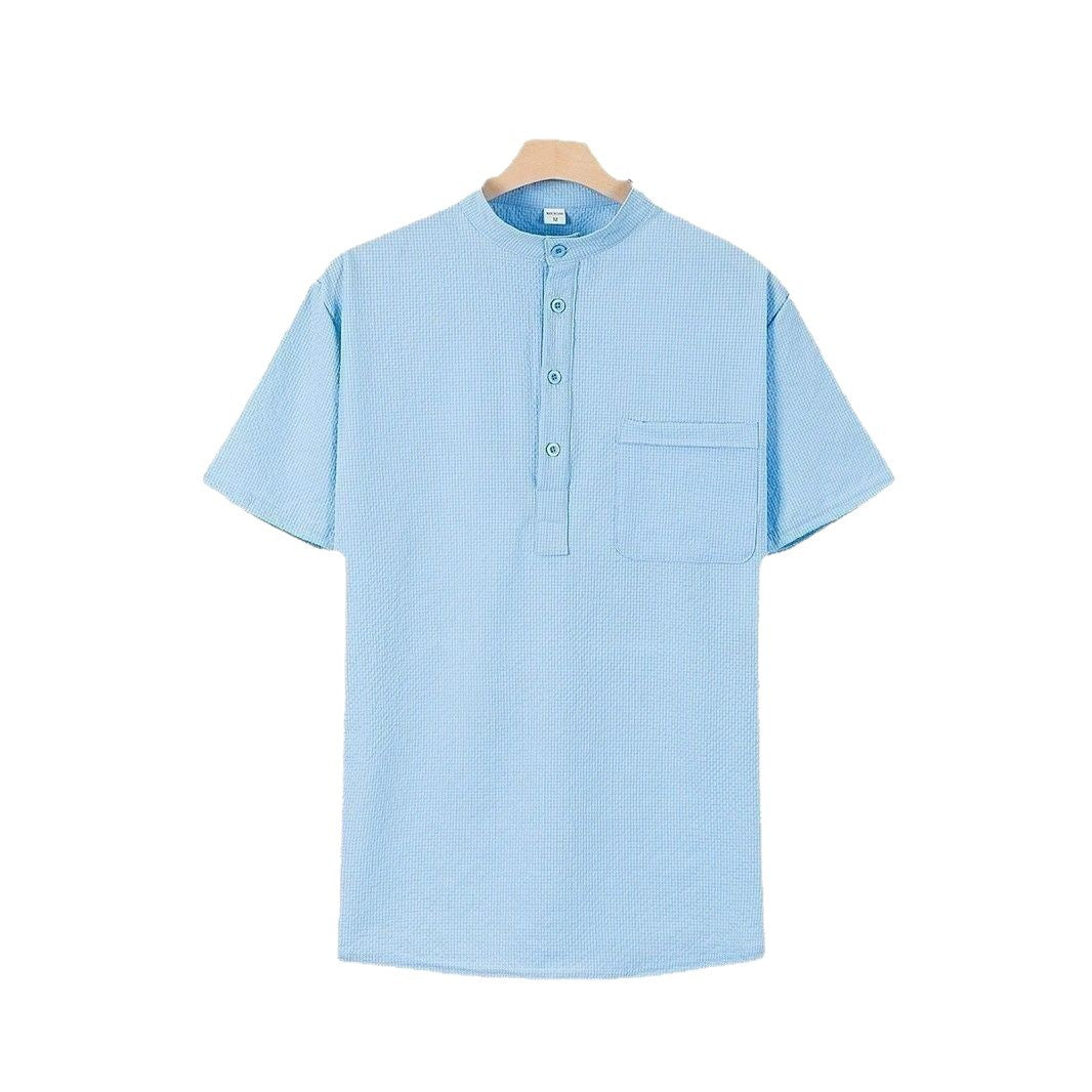 Herren Hemd Kurzarm Moderner Stehkragen Elegant
