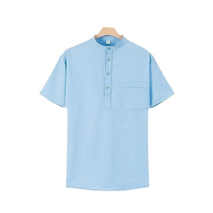 Herren Hemd Kurzarm Moderner Stehkragen Elegant