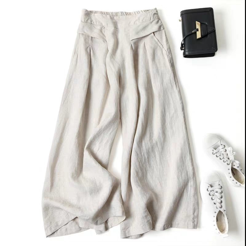 Damen Leinenhose Weit Bequem Mit Hochem Bund - BerlinGlamour