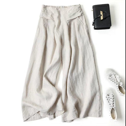 Damen Leinenhose Weit Bequem Mit Hochem Bund - BerlinGlamour