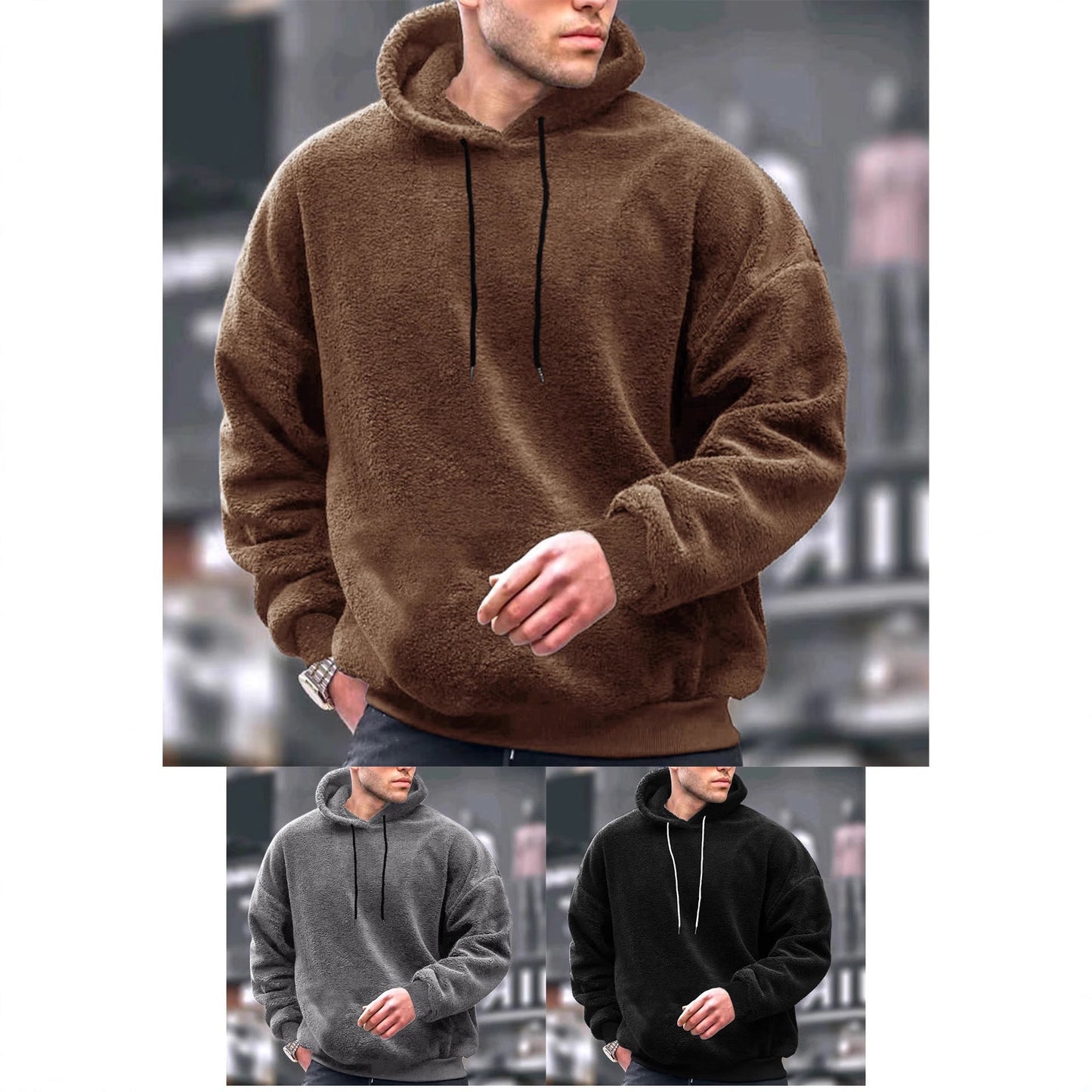 Herren Fleece-Hoodie mit Kängurutasche und verstellbarer Kapuze Warm - BerlinGlamour