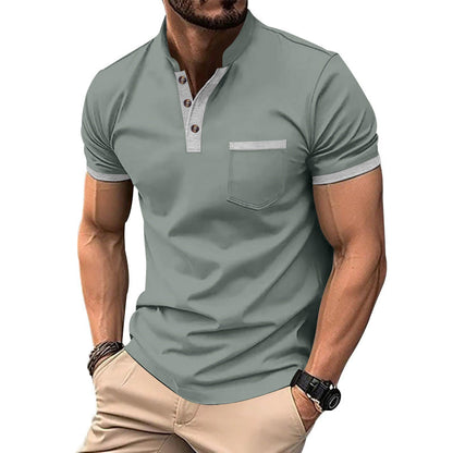 Herren T-Shirt Kurzarm mit Knopfkragen und Brusttasche Modern