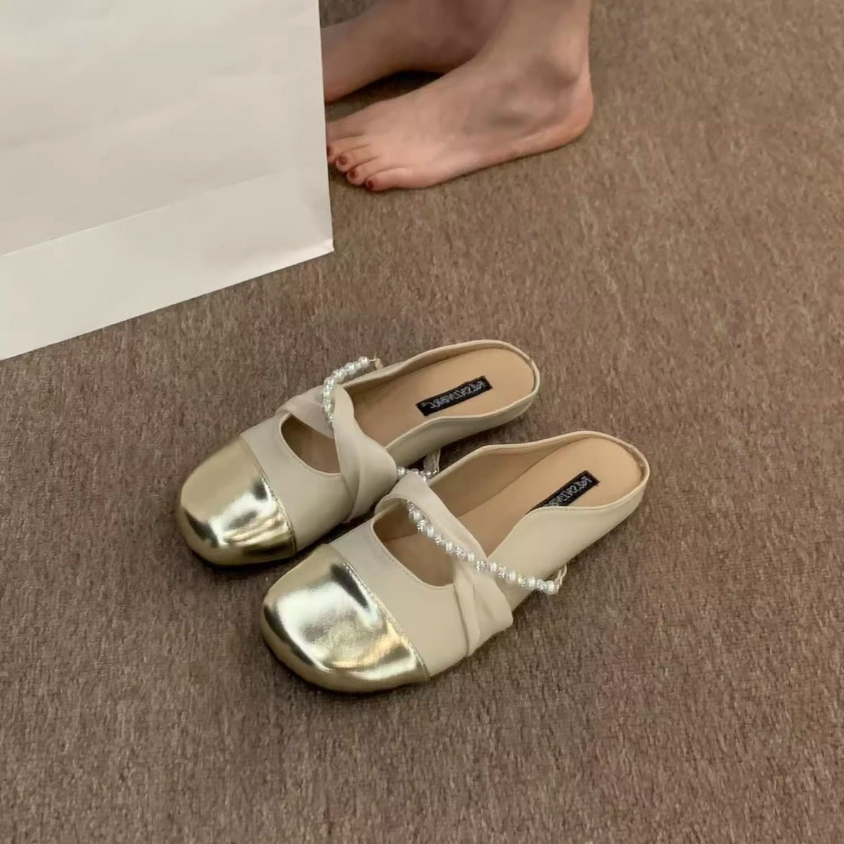 Damen Ballerina Schuhe Elegante Perlen Pantoletten - BerlinGlamour