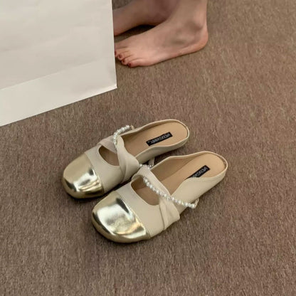 Damen Ballerina Schuhe Elegante Perlen Pantoletten - BerlinGlamour