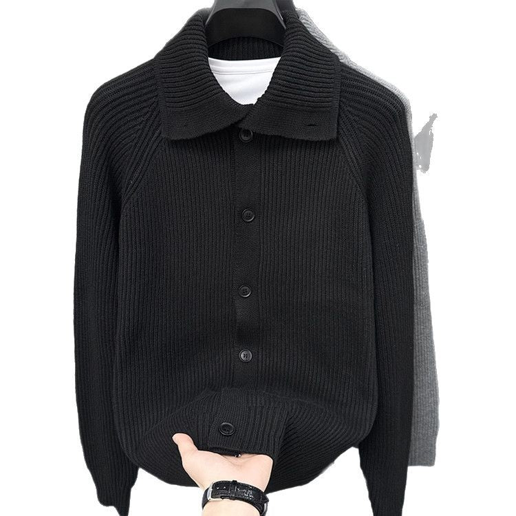 Herren Strickjacke Weich Rippmuster Kragen Button Down