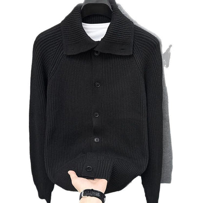 Herren Strickjacke Weich Rippmuster Kragen Button Down