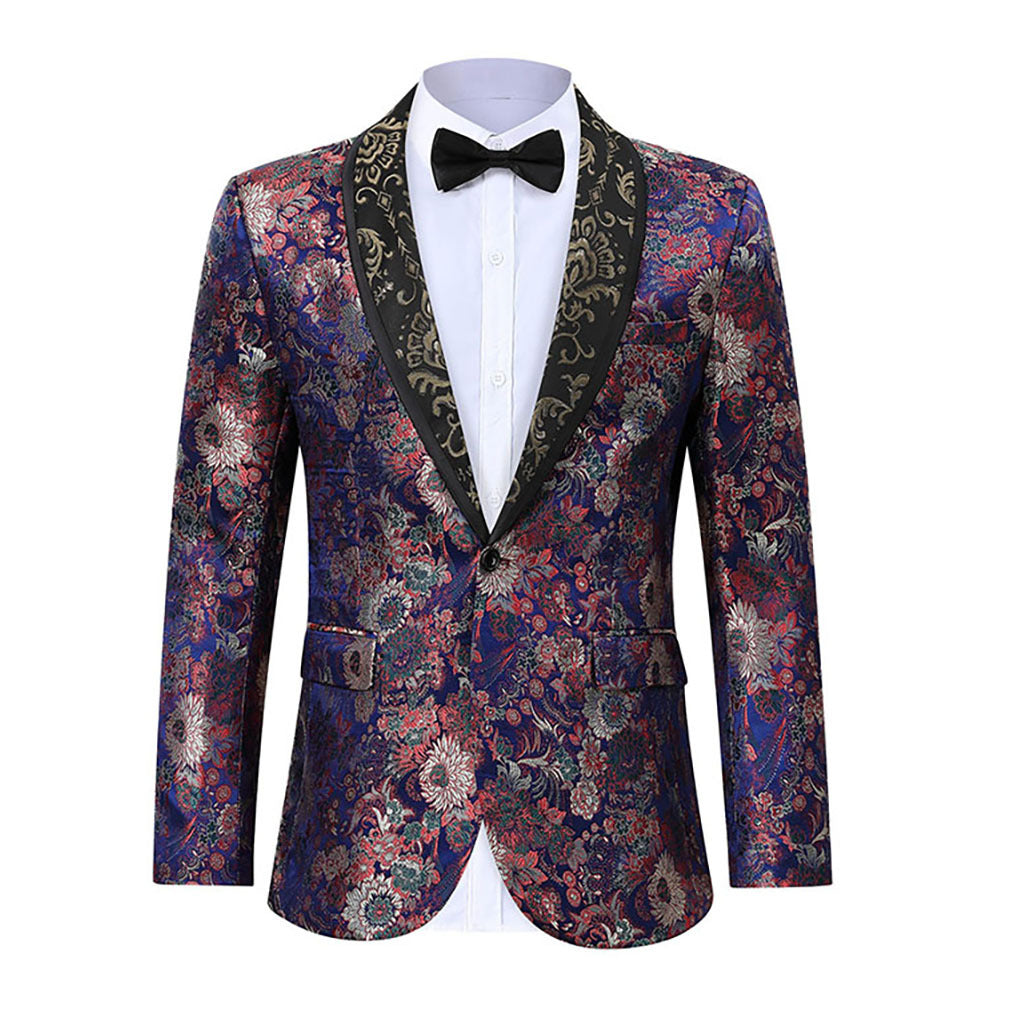 Eleganter Herren Blazer Samt Floral Muster Modern