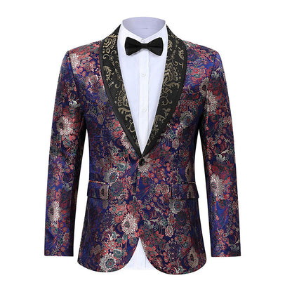 Eleganter Herren Blazer Samt Floral Muster Modern