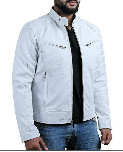 Lederjacke Herren Klassisch Elegant Reißverschluss Taschen