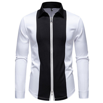 Herren Langarmshirt Modern Stehkragen Kontrastpaspel Trendy