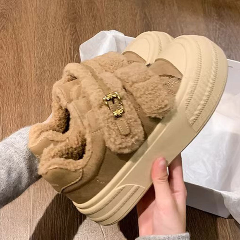Damen Sneaker Fleece Weich Bequem mit Klettverschluss