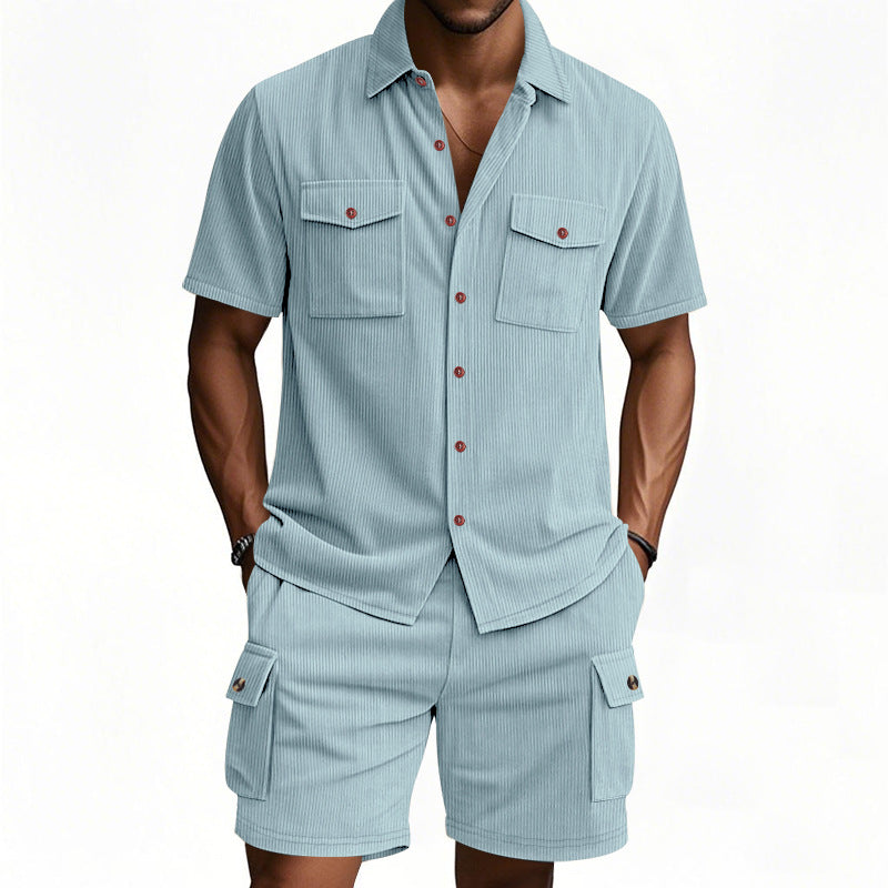Herren Shorts-Set mit lässigem Freizeithemd und praktischen Taschen