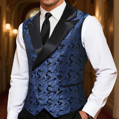 Herren Brokatweste Elegant mit Satin-Revers Schwarz Modern - BerlinGlamour